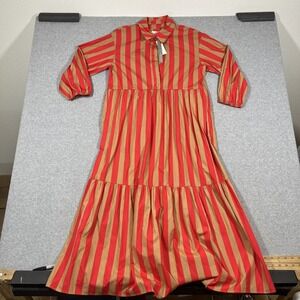 NWT Maeve Anthropologie Sz S Bettina Tiered Shirt Dress Red Tan Stripe $148
